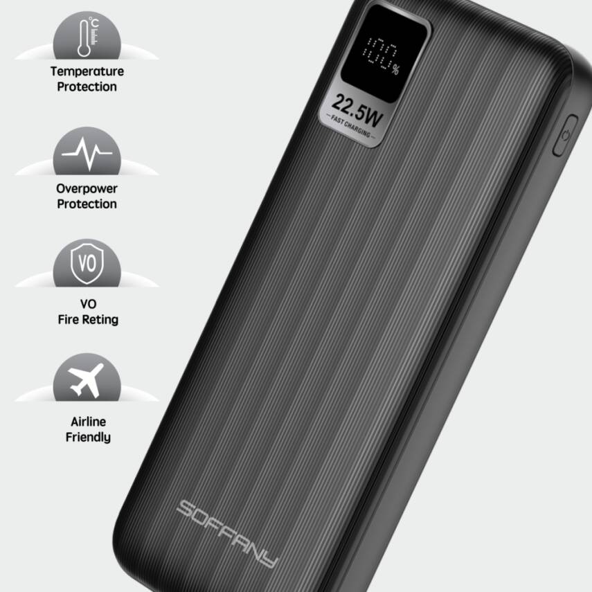 AG03-002 10.000 mAh P.Bank 22.5W / 2 Type-C + 1 USB Çıkışlı Siyah