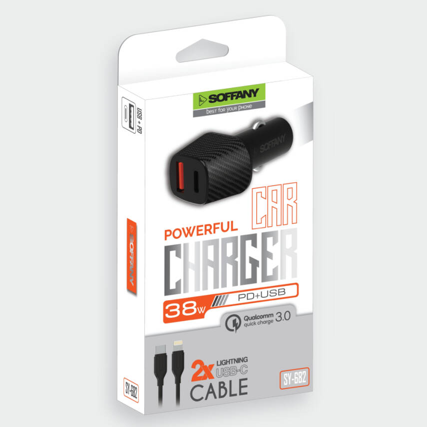 SY-682 38W USB-Lightning Araç Şarj & Data Kablosu