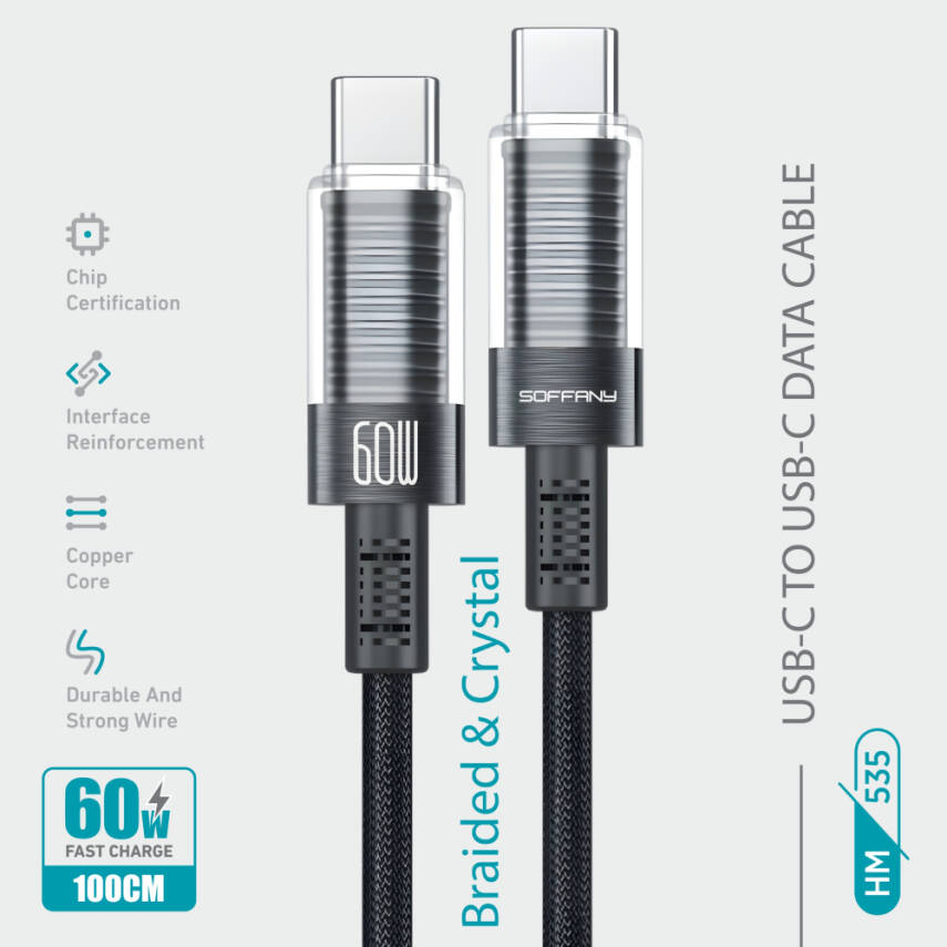 HM-535 60 W Type-C to Type-C Şarj & Data Kablosu