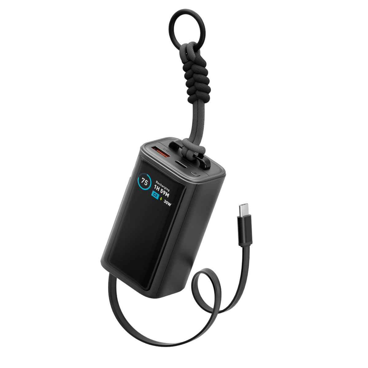 Energea ComPac Arc 45 Dijital Göstergeli 10.000 mAh Dahili Type-C Kablolu 45W Şarj Çıkışlı PD Hızlı Şarj Powerbank