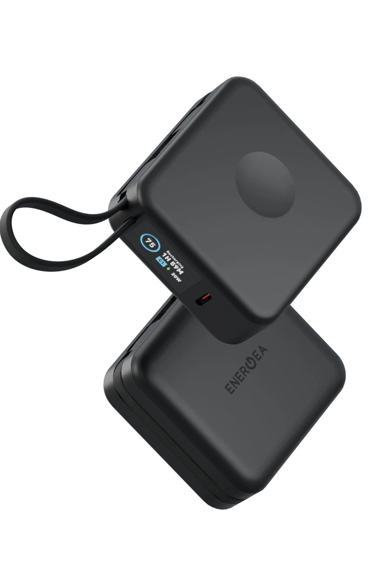 Energea MagPac Mini Plus Dijital Göstergeli 10.000 mAh 2 Adet 20W Type-C Kablolu 1 Adet 20W Type-C ve 15W Kablosuz Şarj Çıkışlı PD Hızlı Şarj Magsafe Powerbank - Siyah