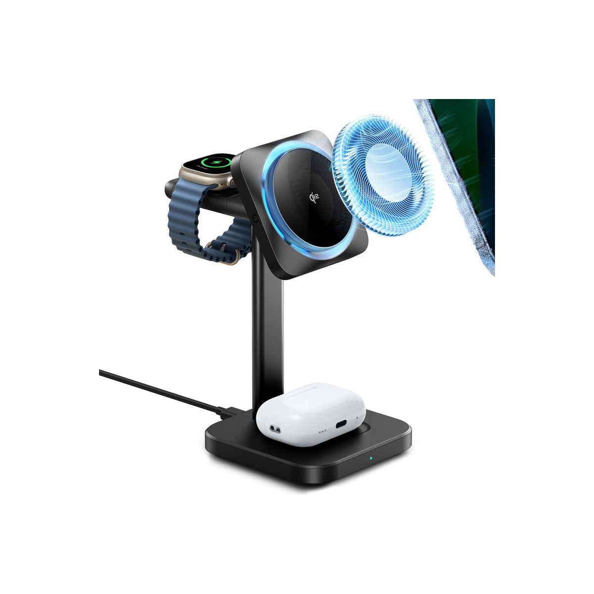 ESR Qi2 CryoBoost 3in1 Telefon, Saat ve Airpods İçin Magsafe Destekli Masaüstü Şarj Seti