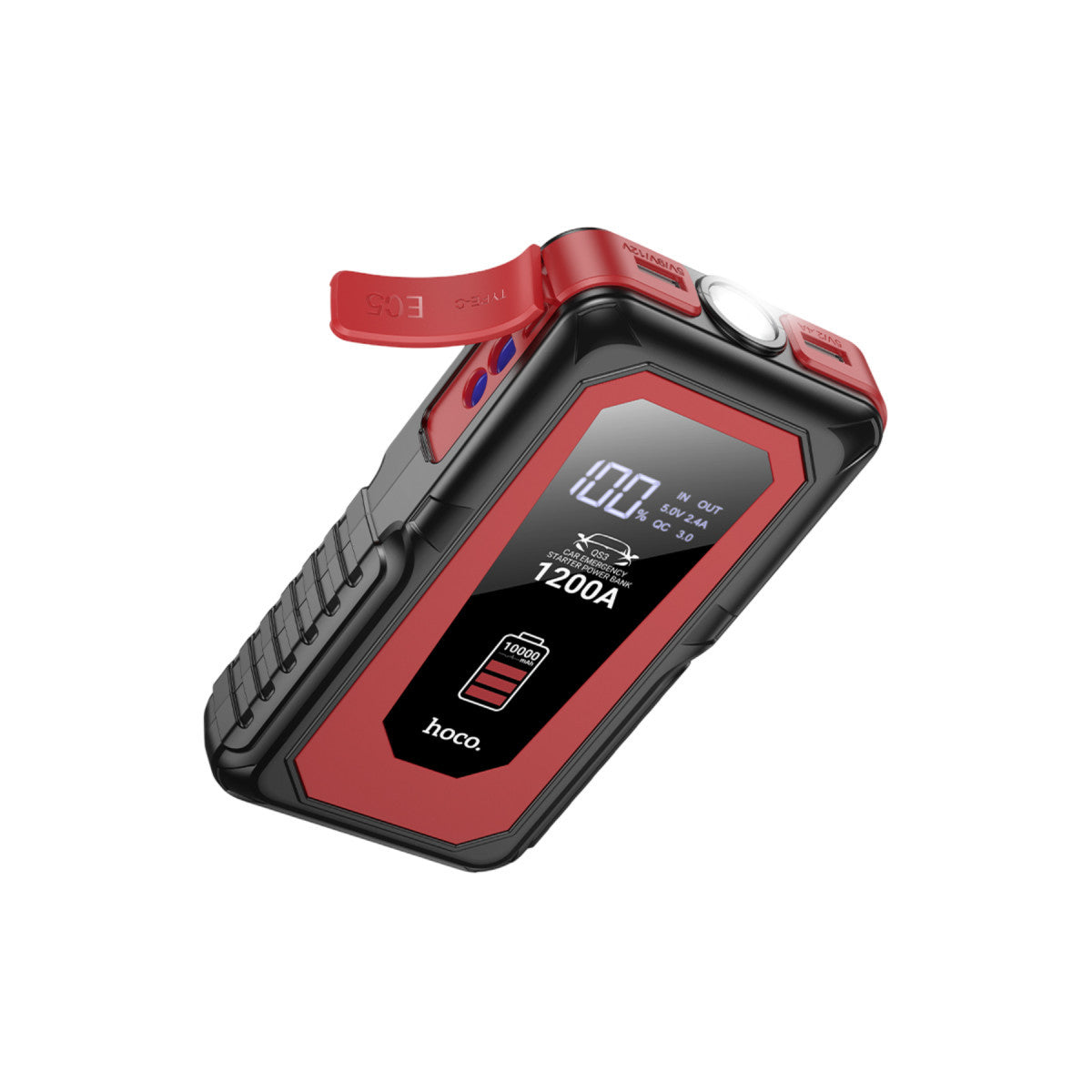 Hoco. QS3 Victory 37W Dijital Göstergeli 10.000 mAh Bataryalı LED Acil Durum Fenerli Araç Akü Takviye Özellikli Powerbank – Siyah