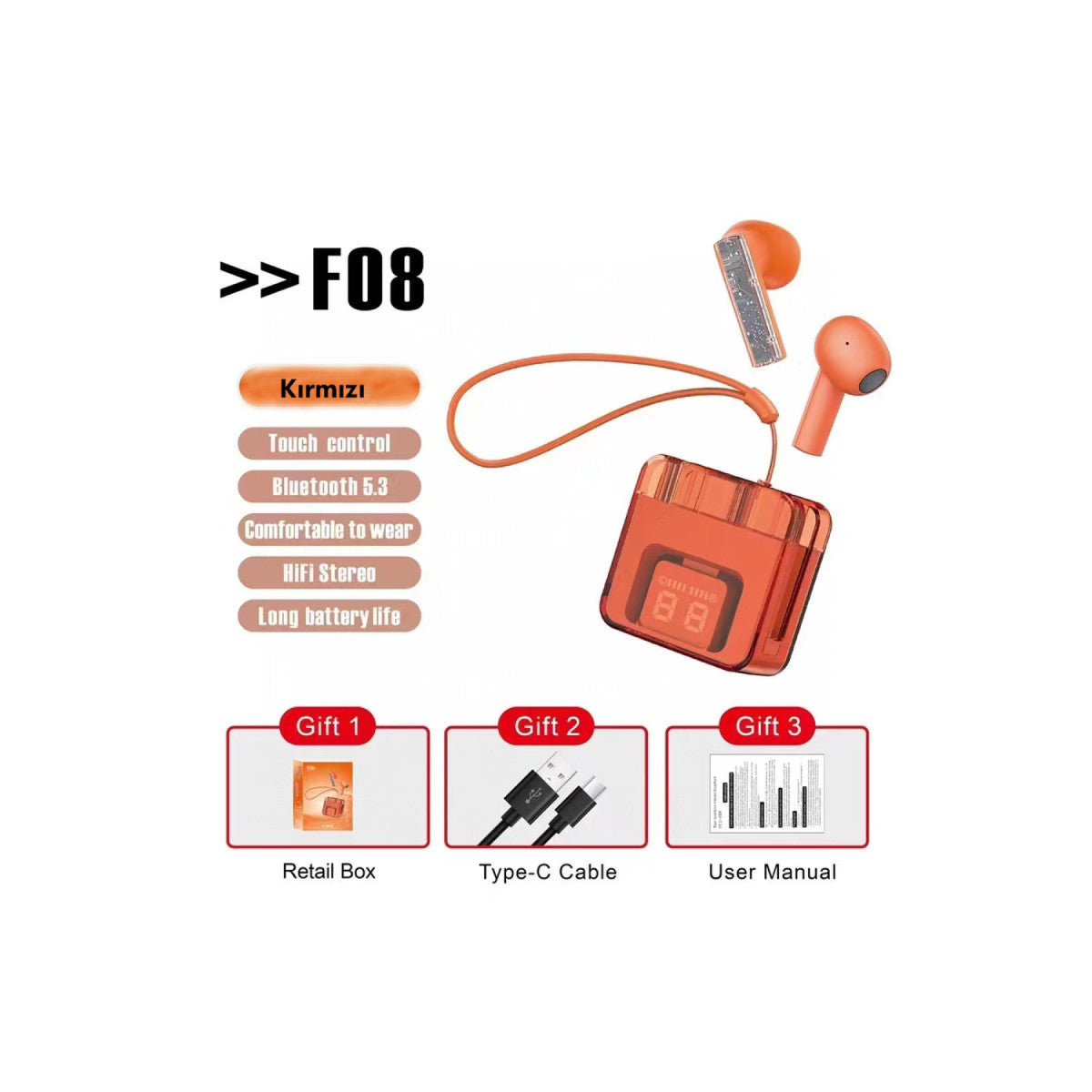 Karler Bass F08 Dijital Şarj Göstergeli TWS Bluetooth Kulaklık