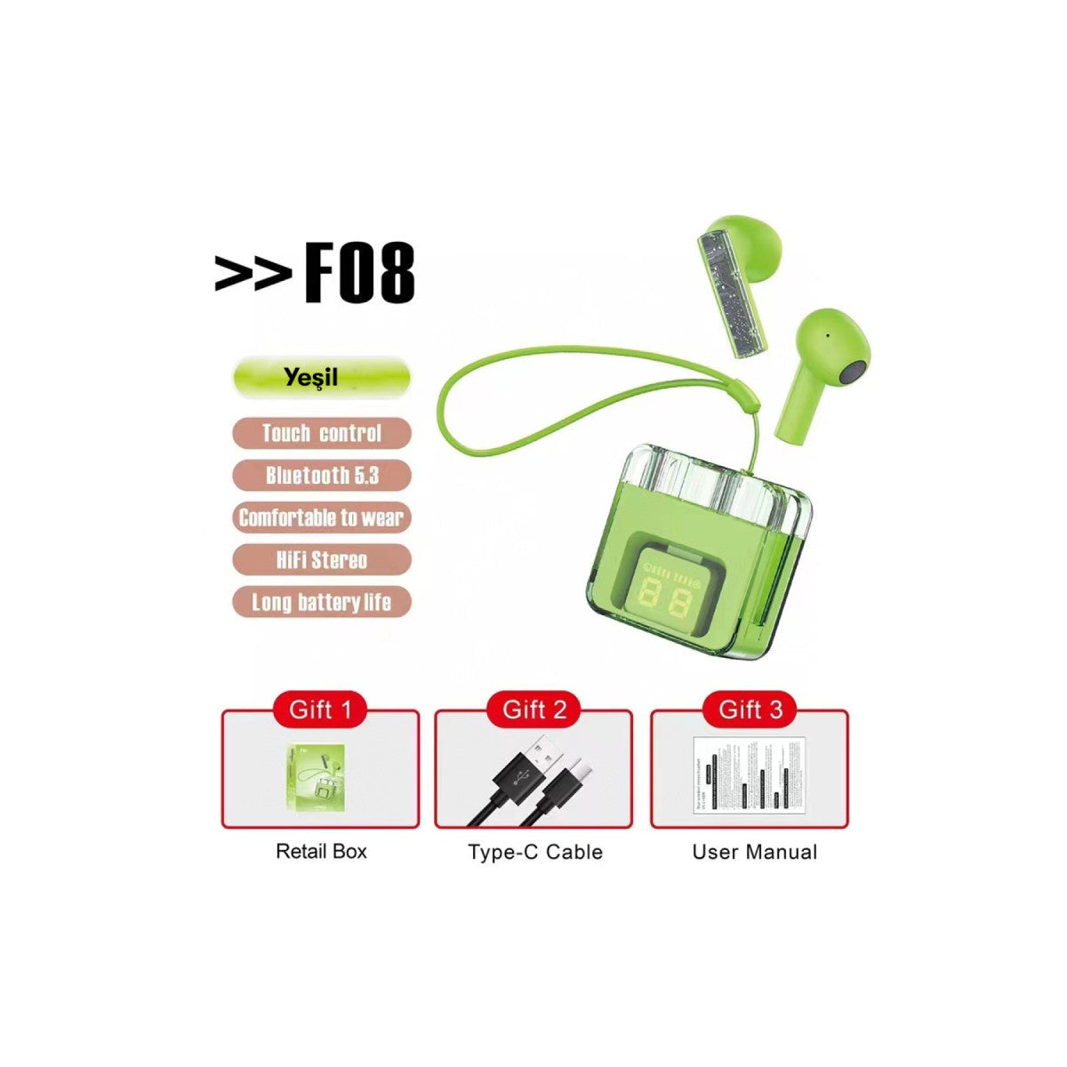 Karler Bass F08 Dijital Şarj Göstergeli TWS Bluetooth Kulaklık