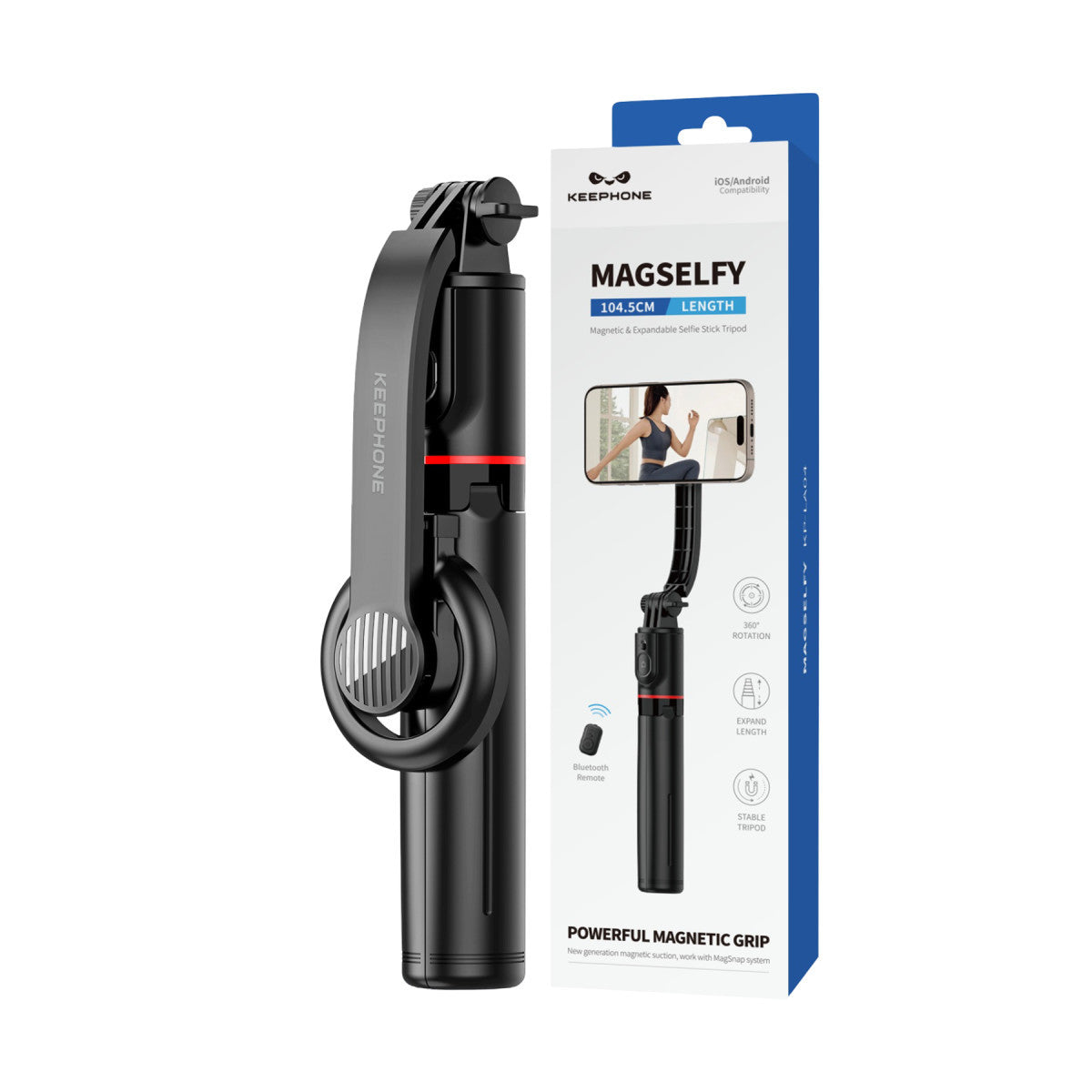 Keephone KP-LA04 MagSelfy 360 Derece Ayarlanabilir Magsafe Özellikli 104.5cm BT Selfie Gimbal