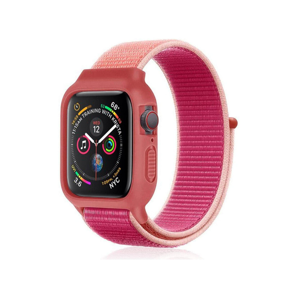 Newface Apple Watch 38mm Hasırlı Cırtcırtlı Kasalı Kordon