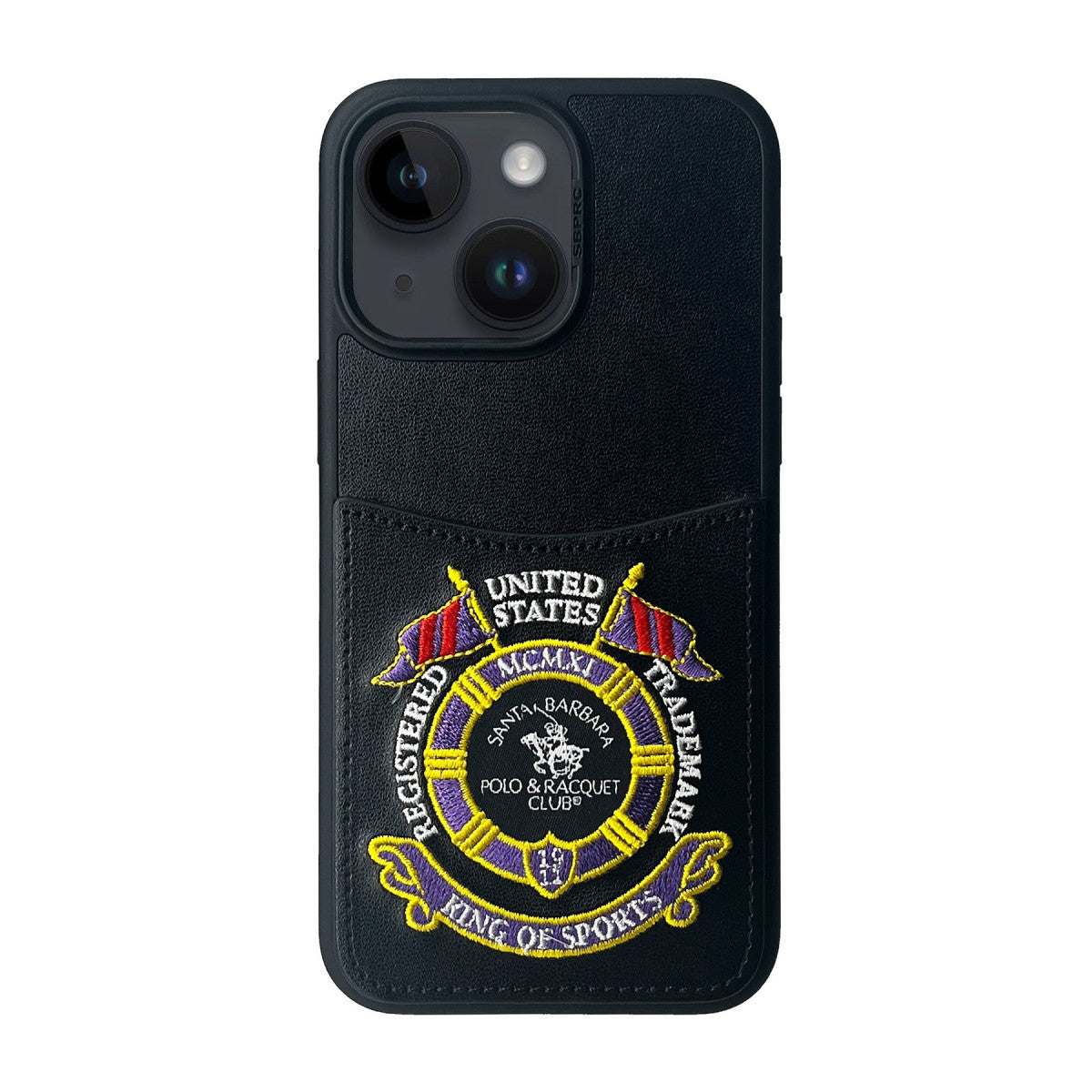 Santa Barbara Polo Racquet Club iPhone 15 Abner İçi Süet Nakış Desenli Kartvizitli Kılıf