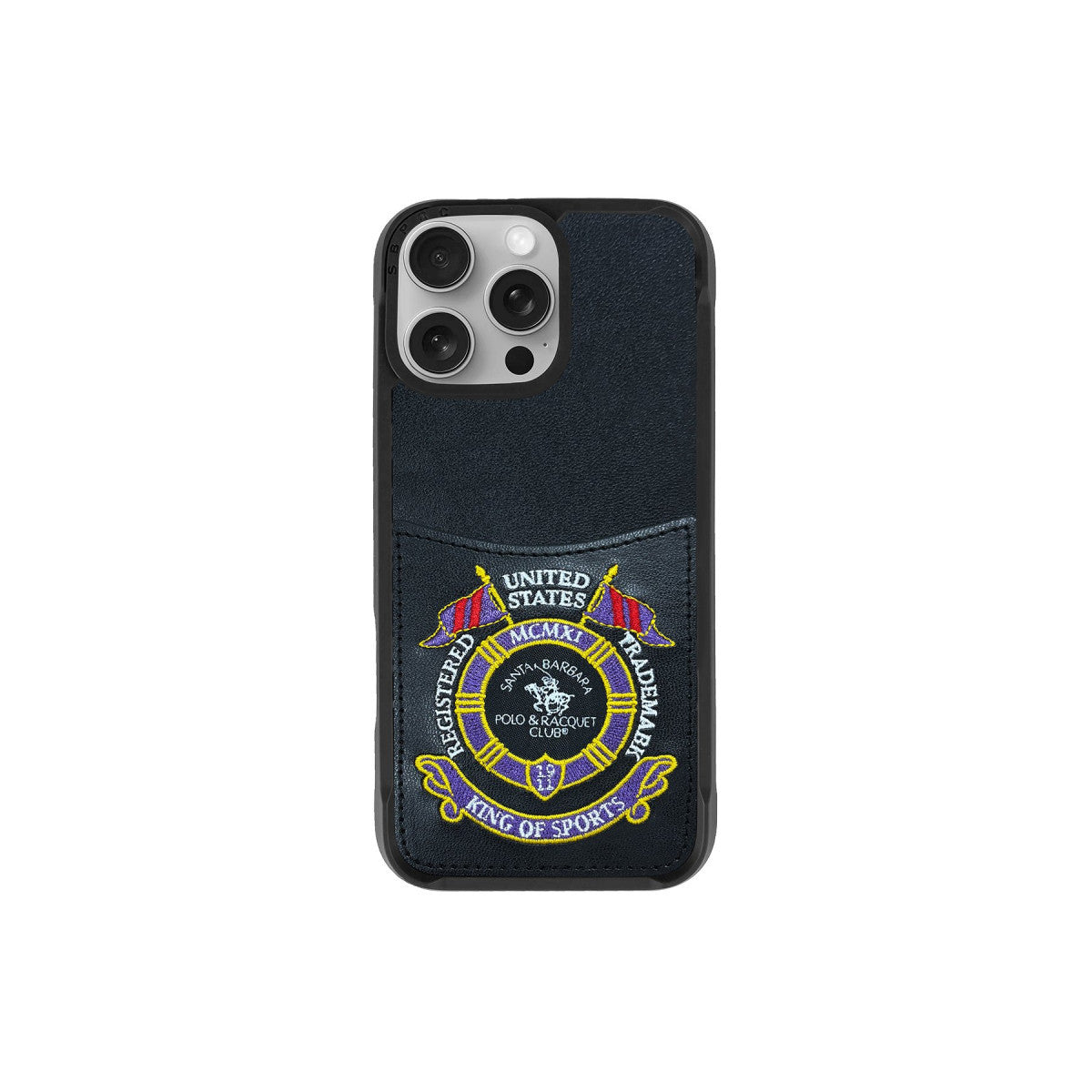 Santa Barbara Polo Racquet Club iPhone 16 Pro Max Abner İçi Süet Nakış Desenli Kartvizitli Kılıf
