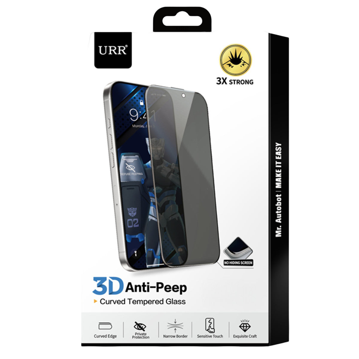 URR Apple iPhone 16 Pro Max 3D Anti-Peep Curved Hayalet Cam Ekran Koruyucu