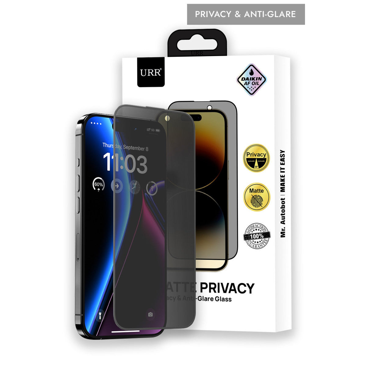 URR iPhone 15 Pro Matte Privacy Cam Ekran Koruyucu