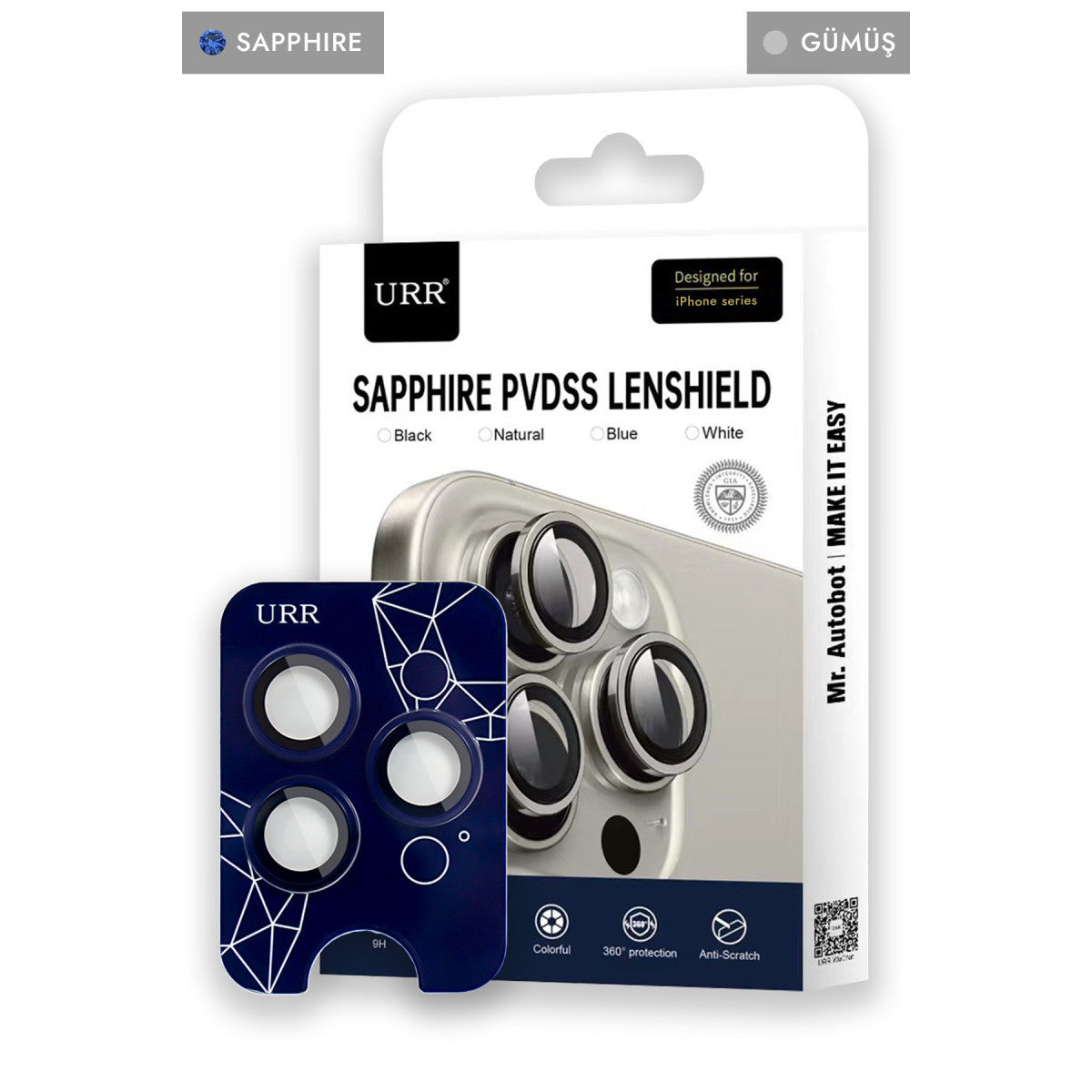 URR iPhone 15 Pro Max Sapphire PVDSS Kamera Lens Koruyucu