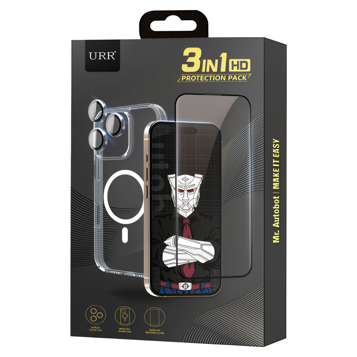 URR iPhone 16 Plus Crystal Clear Magsafe 3in1 Ekran Koruyucu ve Kamera Lens Set