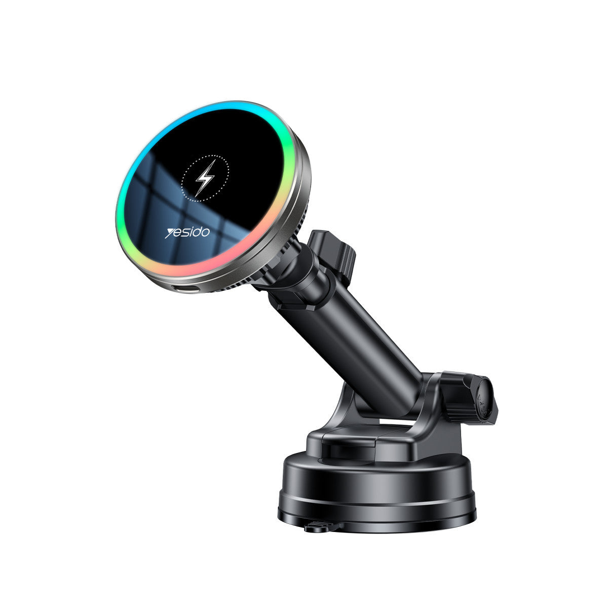 Yesido C315 2in1 Izgara Klipsli ve Vantuzlu 360 Derece Ayarlanabilir RGB Işıklı Cam Yüzeyli Fan Soğutuculu 15W Kablosuz Şarjlı Araç Tutucu