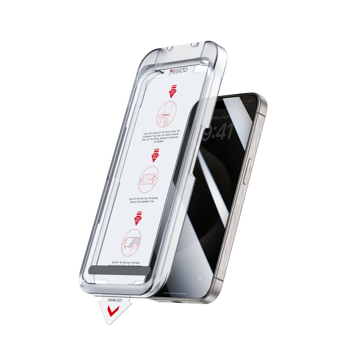 Yesido iPhone 15 Pro TG18 AutoKit Hayalet Cam Ekran Koruyucu