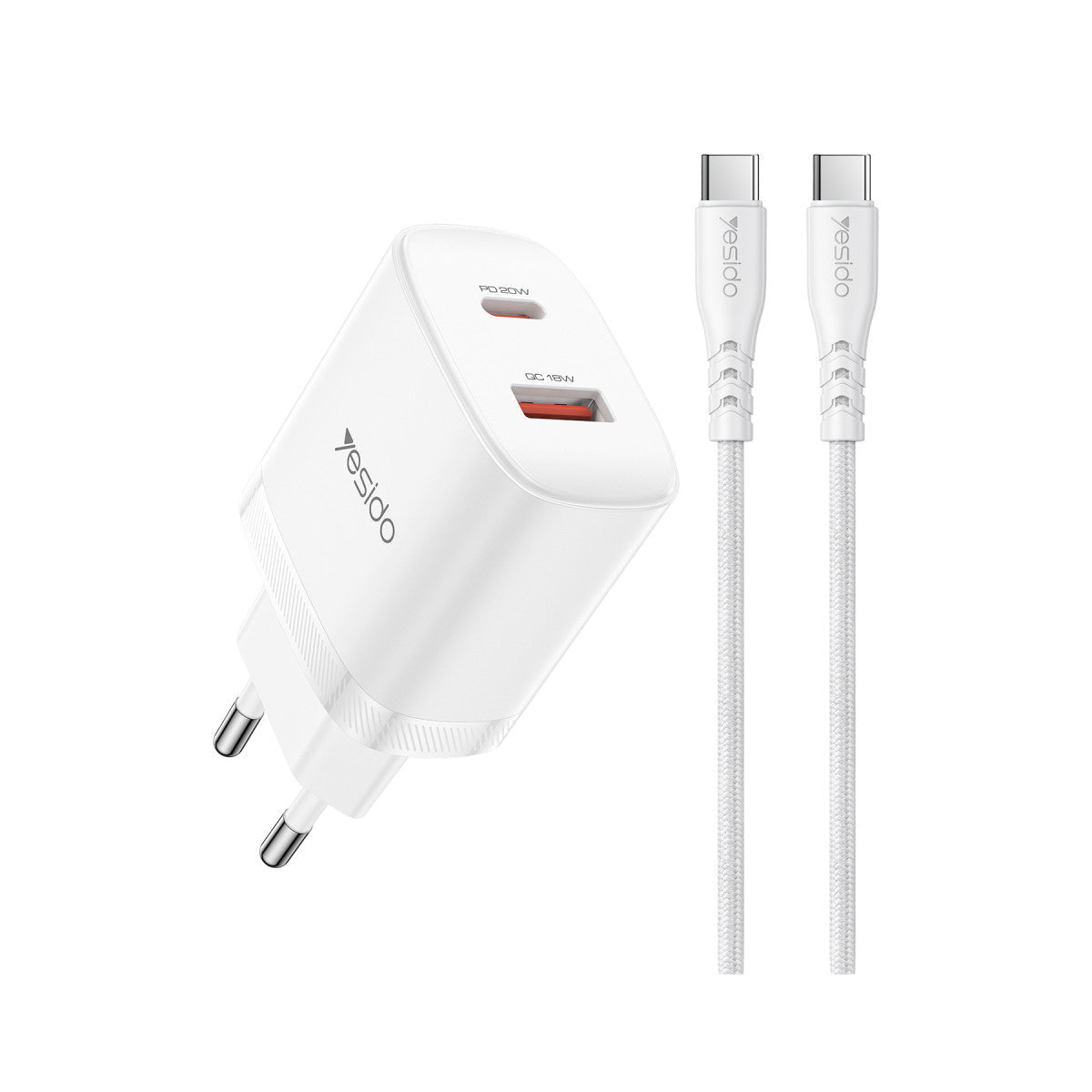 Yesido YC106 20W USB-A ve Type-C Çıkışlı Type-C to Type-C Kablolu PD Şarj Cihazı - kılıfxpremium