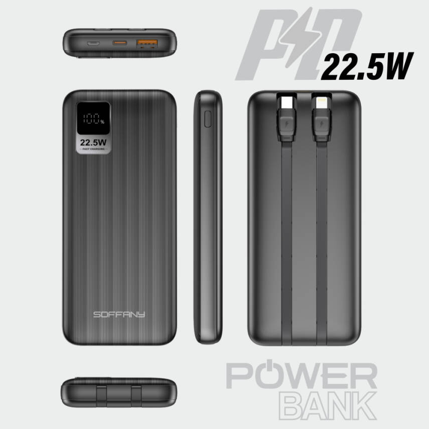 AG03-002 10.000 mAh P.Bank 22.5W / 2 Type-C + 1 USB Çıkışlı Siyah