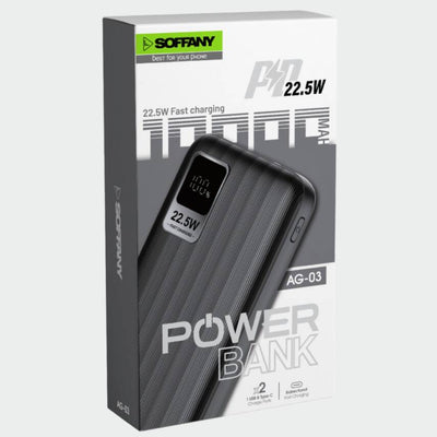 AG03-002 10.000 mAh P.Bank 22.5W / 2 Type-C + 1 USB Çıkışlı Siyah