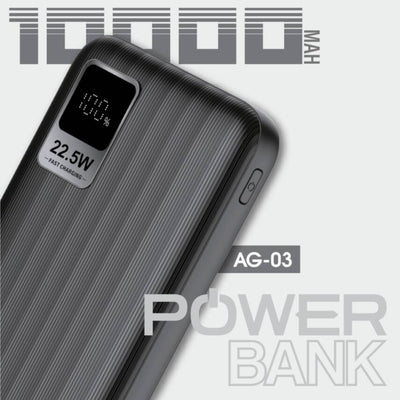 AG03-002 10.000 mAh P.Bank 22.5W / 2 Type-C + 1 USB Çıkışlı Siyah