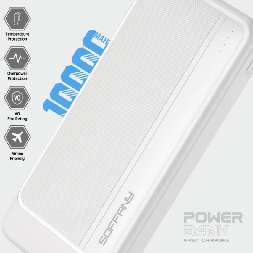 AG01-001 10.000 mAh P.Bank / 2 Type-C + 1 USB Girişli Beyaz