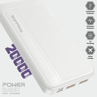 AG02-001 20.000 mAh P.Bank  / 2 Type-C + 1 USB Çıkışlı Beyaz