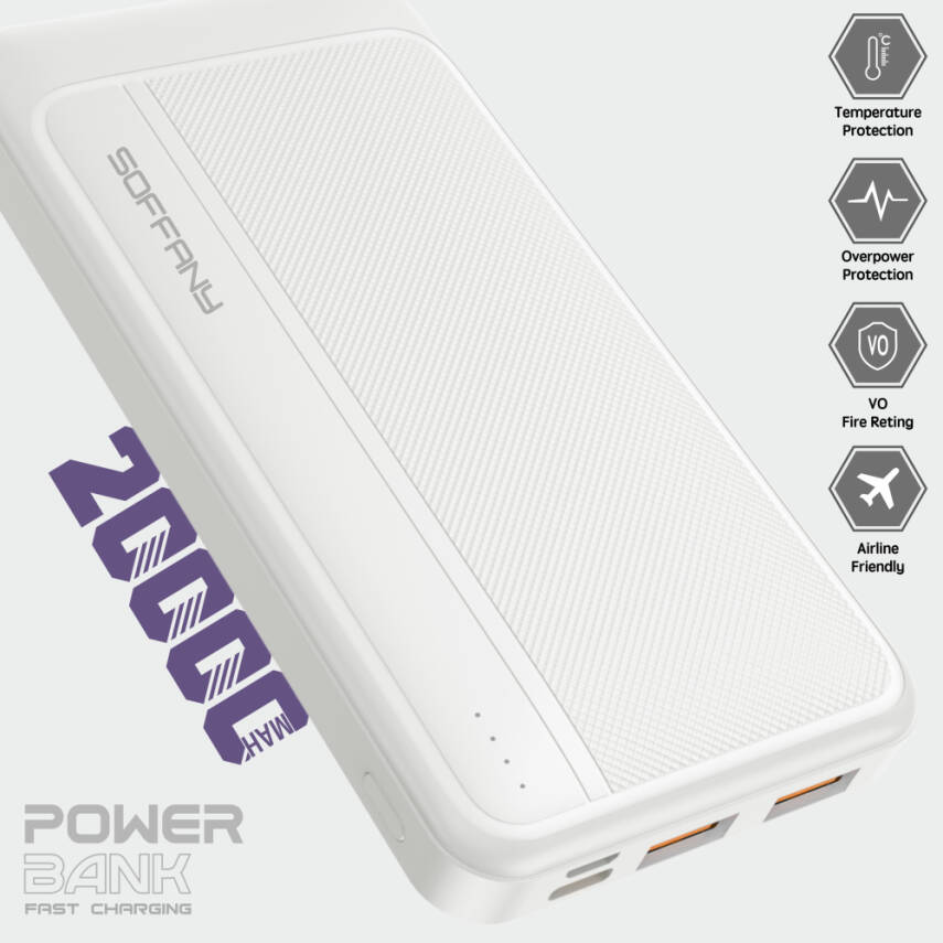 AG02-001 20.000 mAh P.Bank  / 2 Type-C + 1 USB Çıkışlı Beyaz