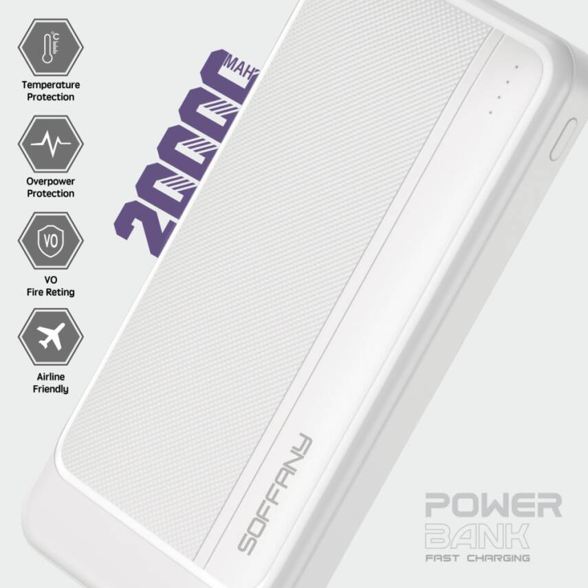 AG02-001 20.000 mAh P.Bank  / 2 Type-C + 1 USB Çıkışlı Beyaz