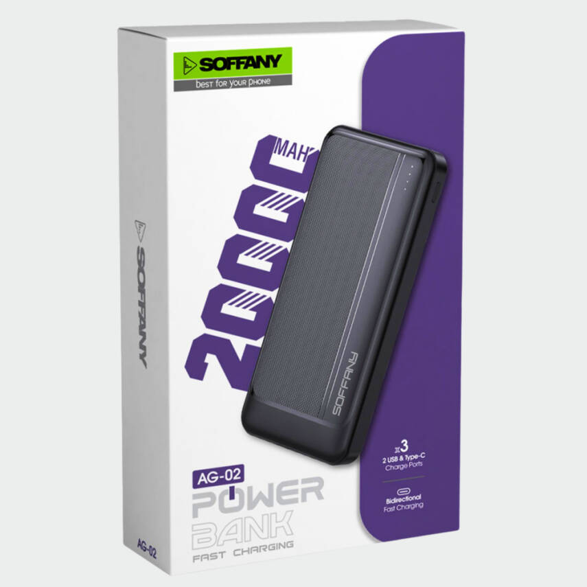 AG02-002 20.000 mAh P.Bank / 2 Type-C + 1 USB Çıkışlı Siyah