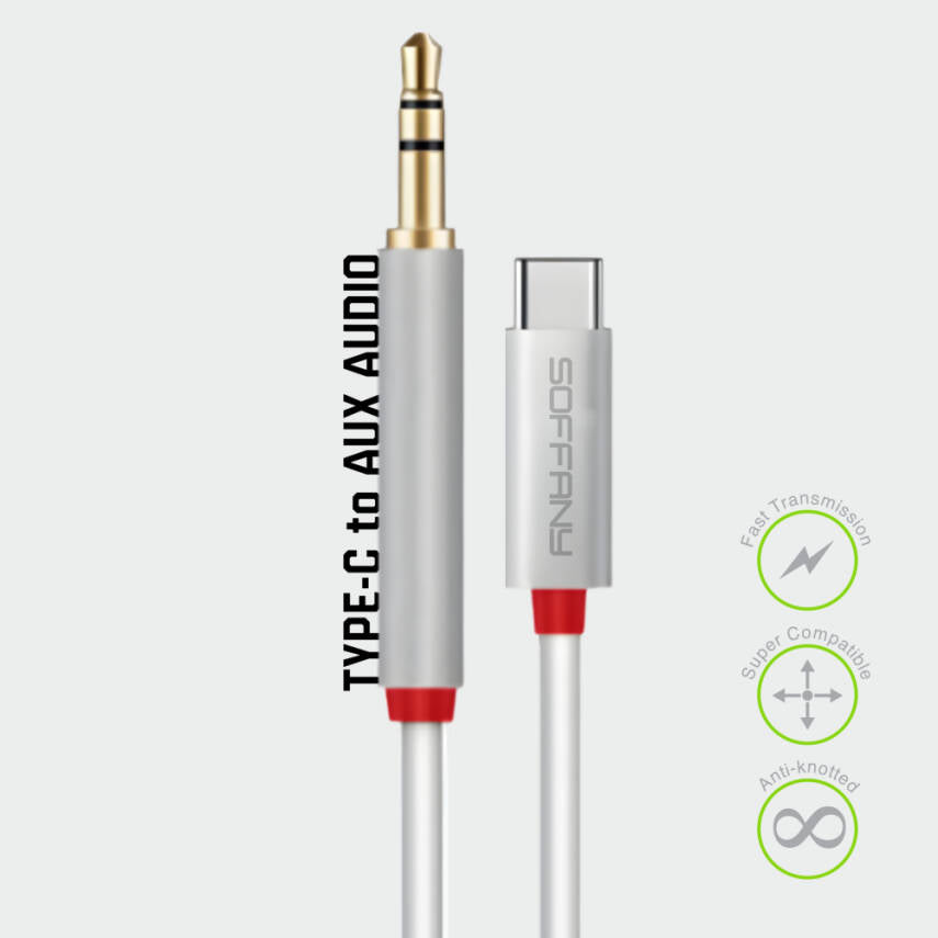 AC-295-001 3.5 mm Jack AUX to Type-C Ses Kablosu Beyaz