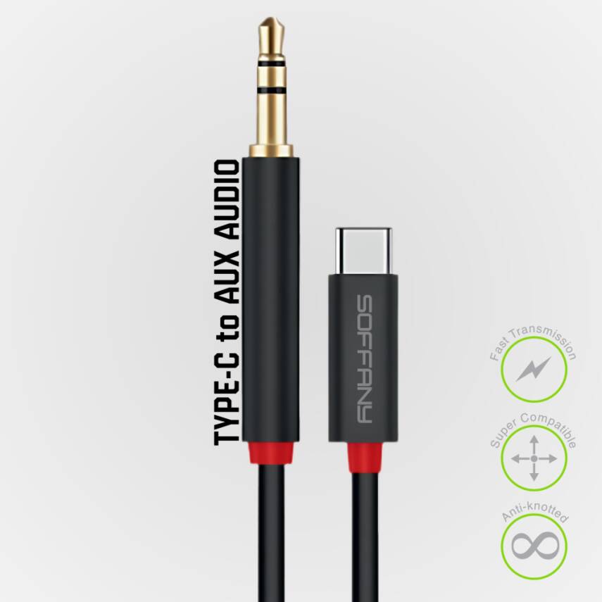 AC-295 3.5 mm Jack AUX to Type-C Ses Kablosu Siyah