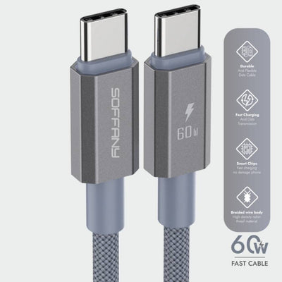HM560-012 60W  Type-C to Type-C Şarj & Data Kablosu Gri