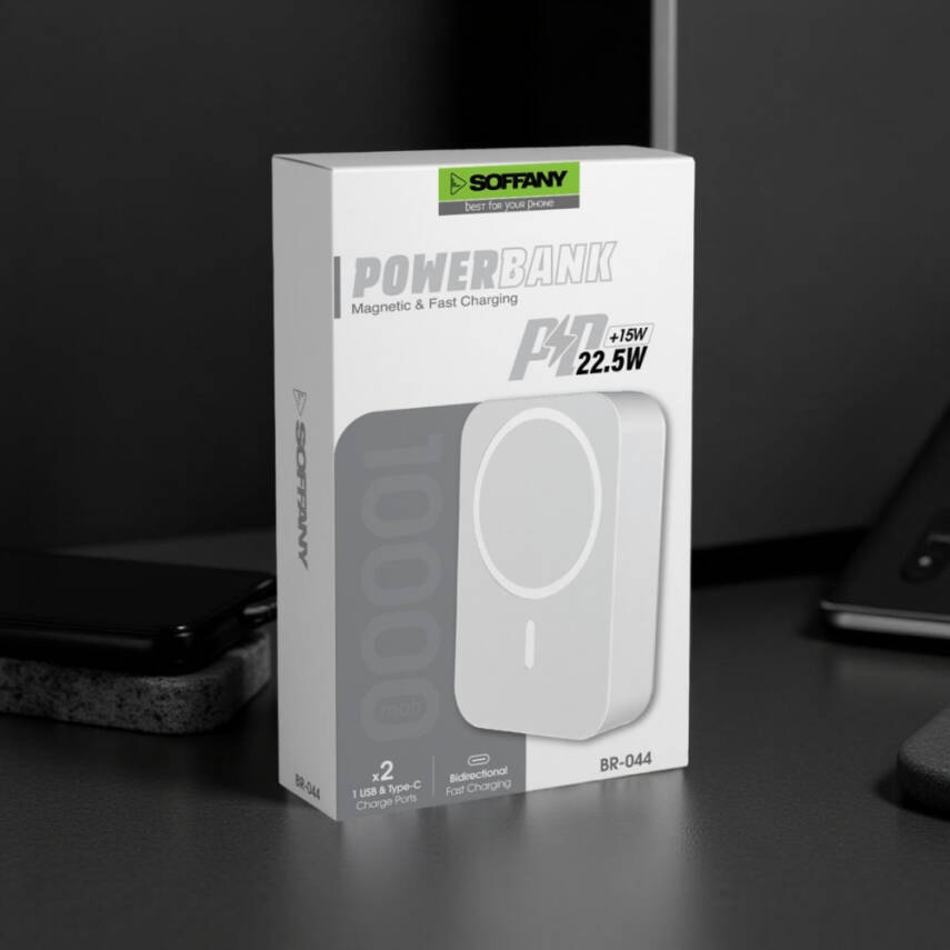BR-044 10.000 mAh Magsafe  P.Bank  Type-C + USB Giriş-Çıkış Hızlı Şarj