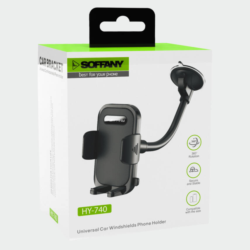 HY-740 360° Cam Vantuzlu Araç İçi Telefon Tutucu