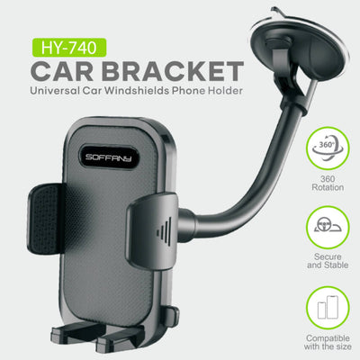 HY-740 360° Cam Vantuzlu Araç İçi Telefon Tutucu
