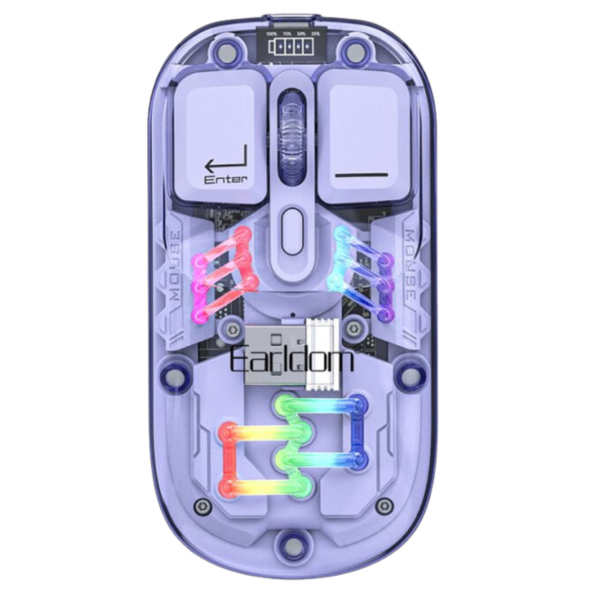 Earldom KM16 1600 DPI Sessiz Transparan Yapılı RGB Kablosuz Ofis Mouse