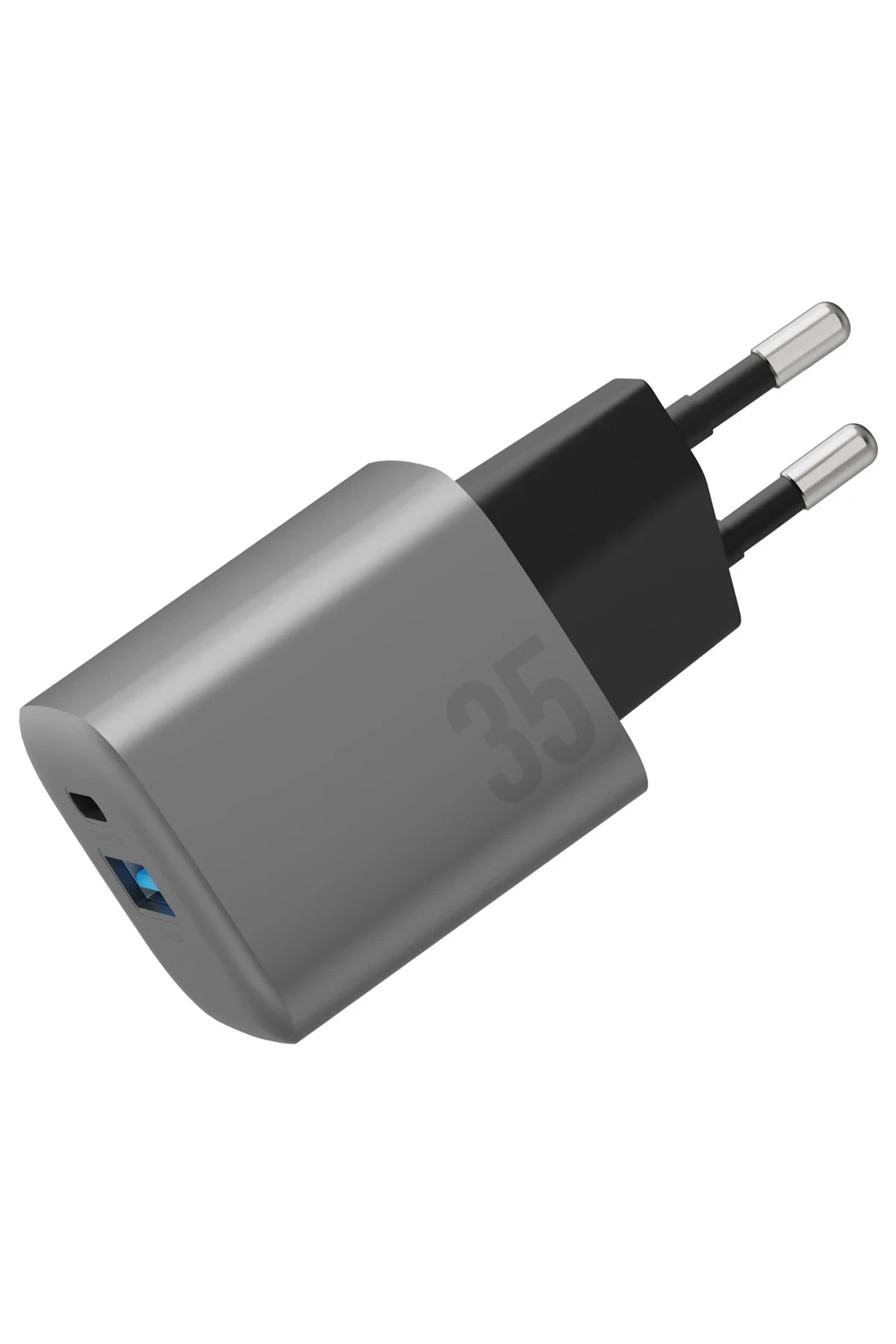 Energea AmpCharge GaN35 35W Type-C ve 30W USB 3.0 Çıkışlı Hızlı Şarj Aleti - Koyu Gri