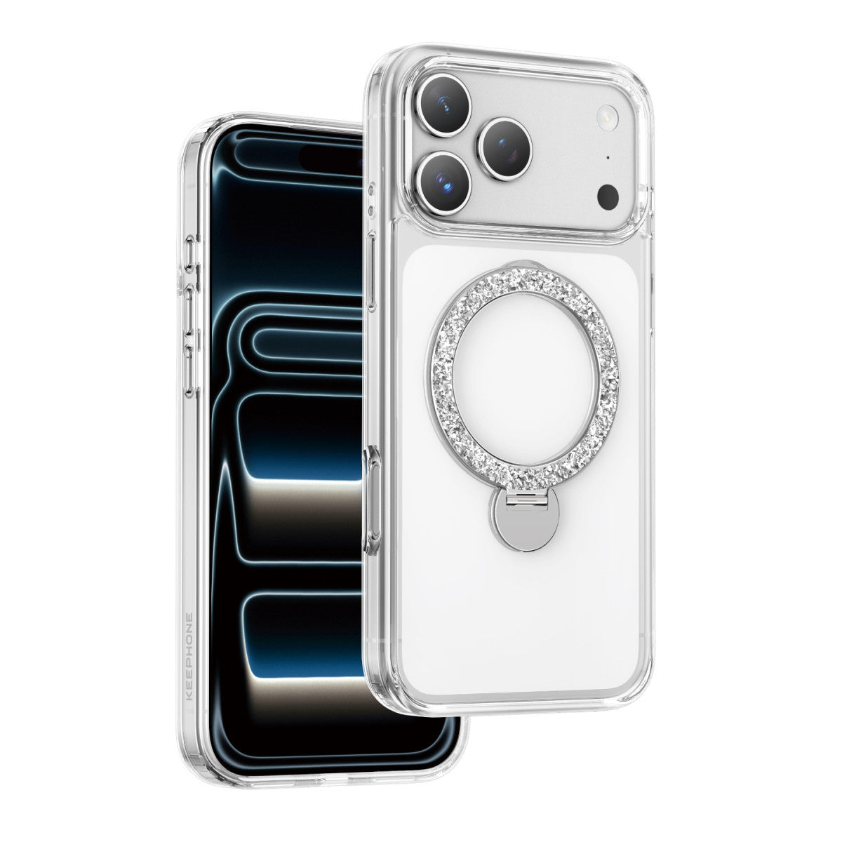 Keephone Apple iPhone 17 Pro Max Crystal Taşlı 360 Magsafe Standlı Kapak