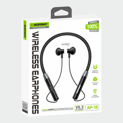 AP-18 Magnet Serisi Boyun Askılı Bluetooth 5.3 Kulaklık Siyah