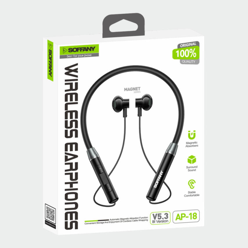AP-18 Magnet Serisi Boyun Askılı Bluetooth 5.3 Kulaklık Siyah