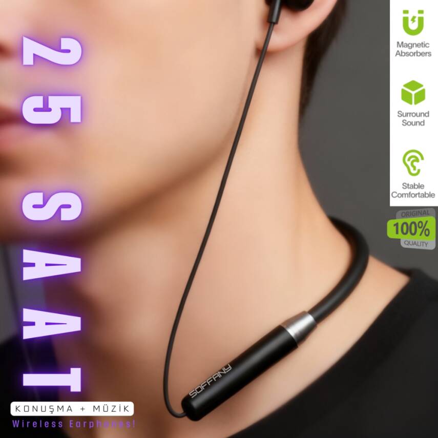 AP-18 Magnet Serisi Boyun Askılı Bluetooth 5.3 Kulaklık Siyah
