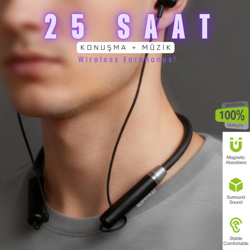 AP-18 Magnet Serisi Boyun Askılı Bluetooth 5.3 Kulaklık Siyah