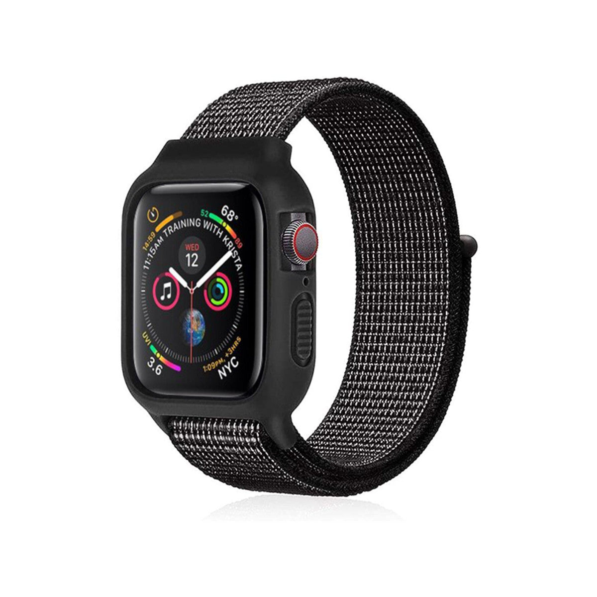 Newface Apple Watch 38mm Hasırlı Cırtcırtlı Kasalı Kordon