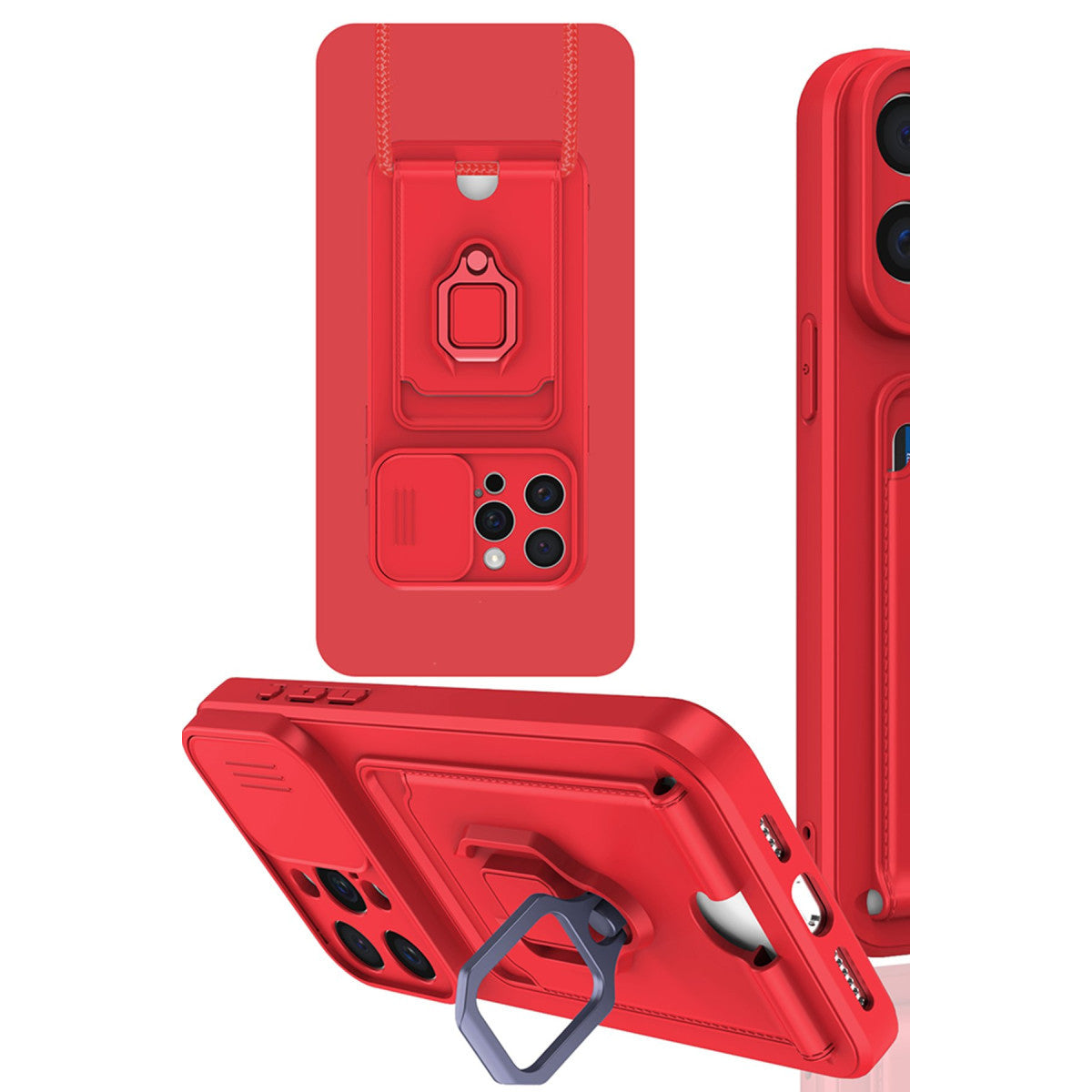 Newface iPhone 15 Pro Kılıf Zuma Kartvizitli Yüzüklü Silikon