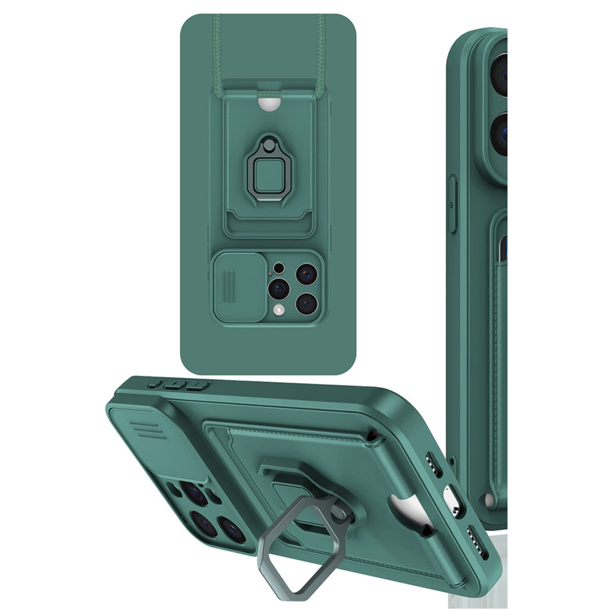 Newface iPhone 15 Pro Kılıf Zuma Kartvizitli Yüzüklü Silikon