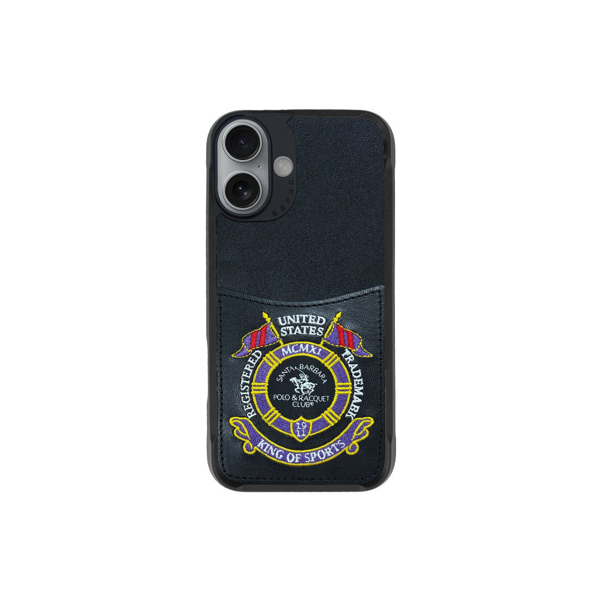 Santa Barbara Polo Racquet Club iPhone 16 Abner İçi Süet Nakış Desenli Kartvizitli Kılıf