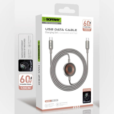 HM-260 60W USB-C hızlı şarj ve Apple Watch Uyumlu Manyetik Şarj Kablosu