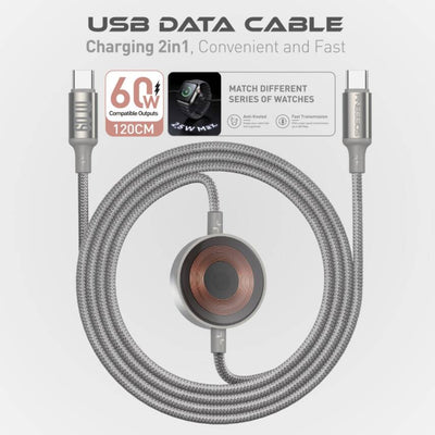 HM-260 60W USB-C hızlı şarj ve Apple Watch Uyumlu Manyetik Şarj Kablosu