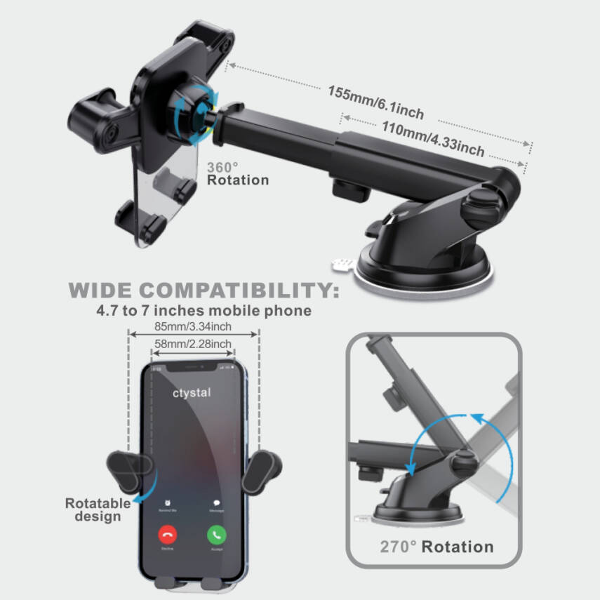 HY-710 360° Torpido Üstü Vantuzlu Araç İçi Telefon Tutucu