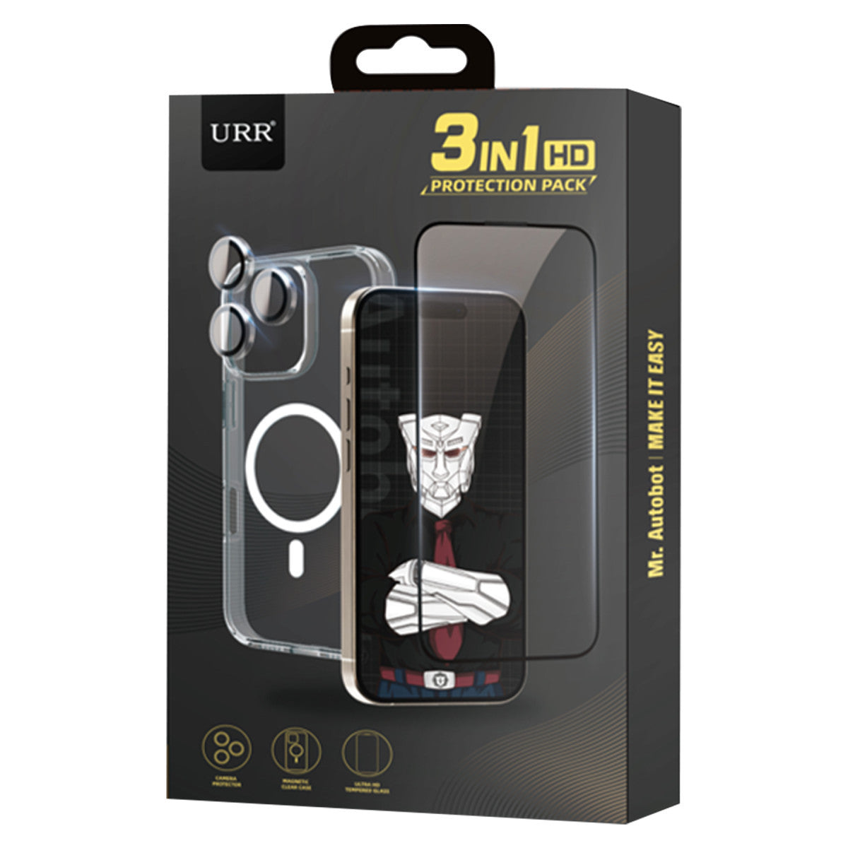 URR iPhone 14 Pro Max Crystal Clear Magsafe 3in1 Ekran Koruyucu ve Kamera Lens Set