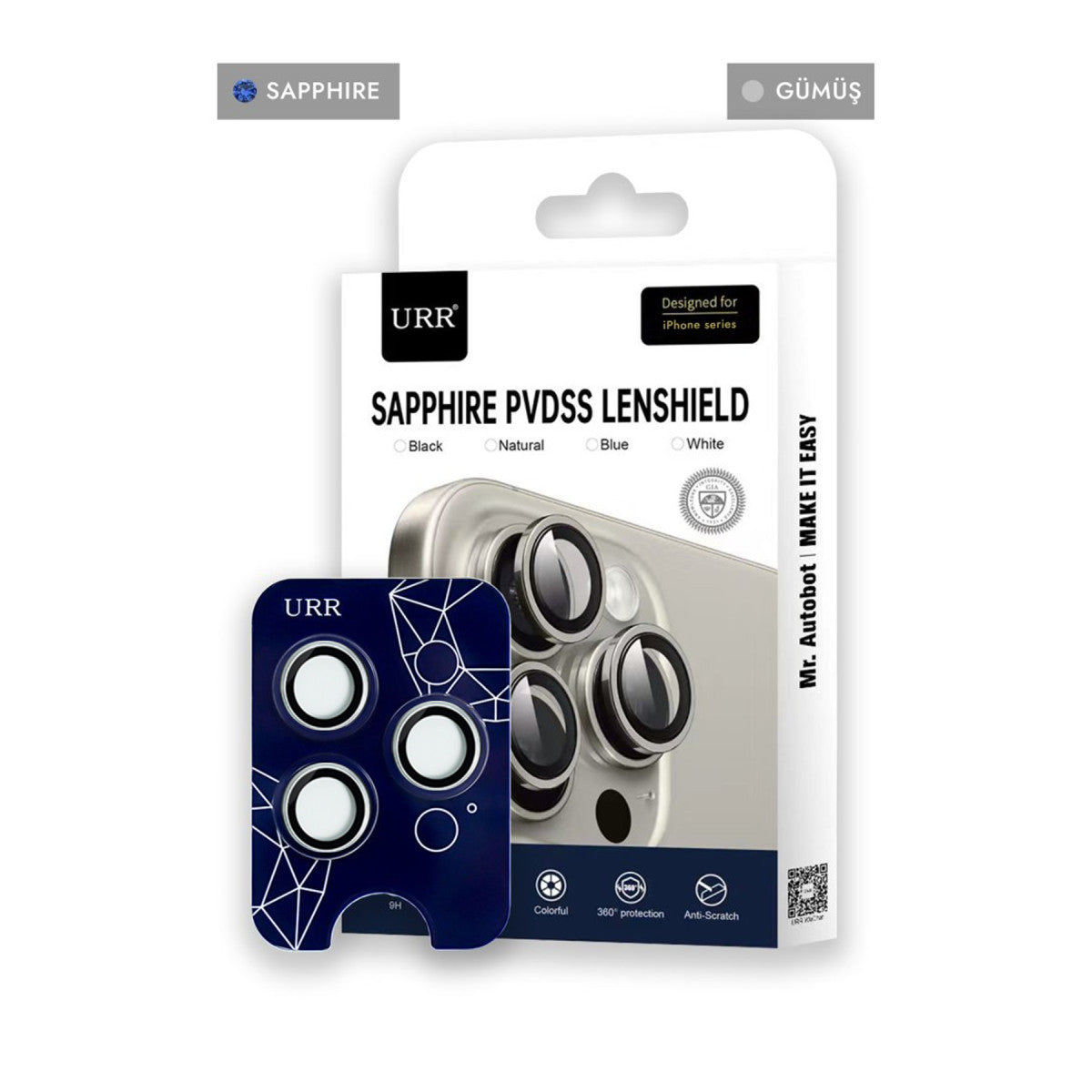 URR iPhone 14 Pro Max Sapphire PVDSS Kamera Lens Koruyucu